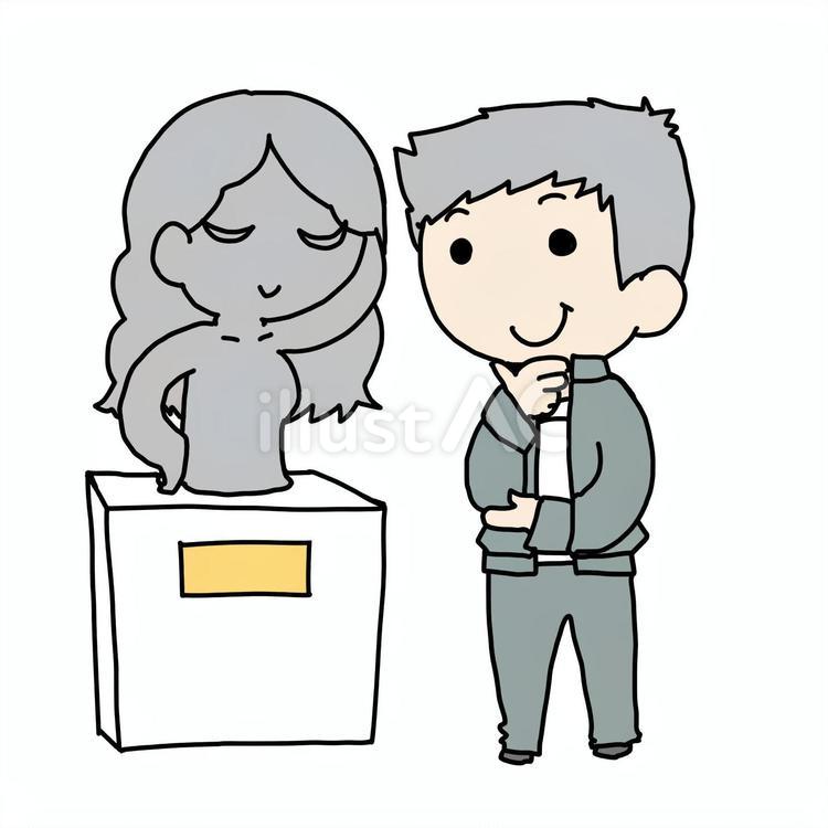 彫刻を鑑賞するおじいさん おじいさん,彫刻,鑑賞のイラスト素材