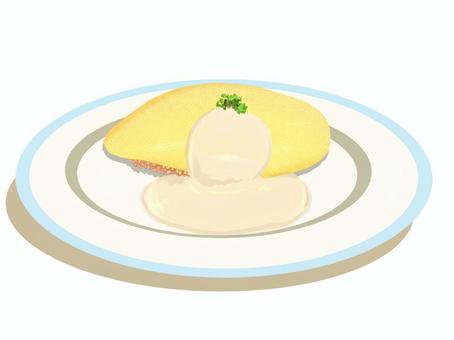 オムライス(ホワイトソース) オムライス(ホワイトソース) 食べ物,オムライス,卵,メニュー,ライス,レストラン,皿,料理,アイコン,白背景のイラスト素材