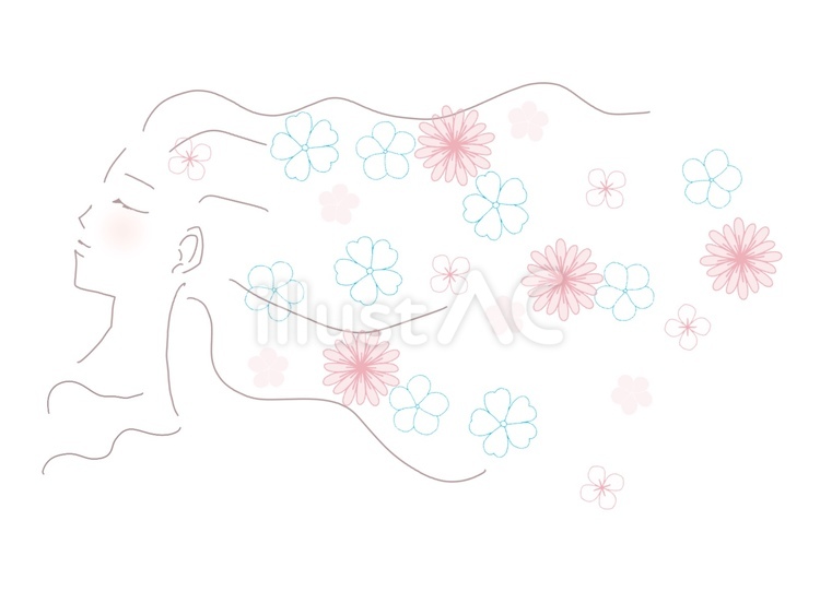 花と女性の横顔　線画 女性,横顔,花のイラスト素材
