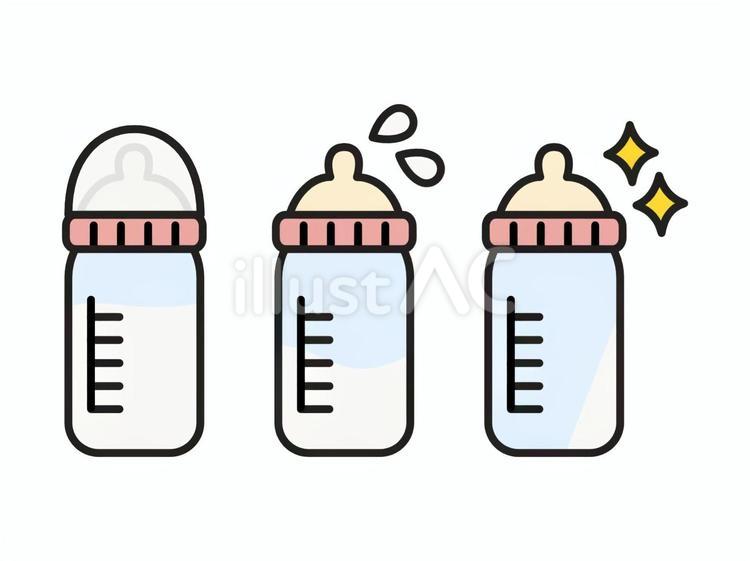 哺乳瓶　3種類　ピンク 哺乳瓶,瓶,授乳のイラスト素材