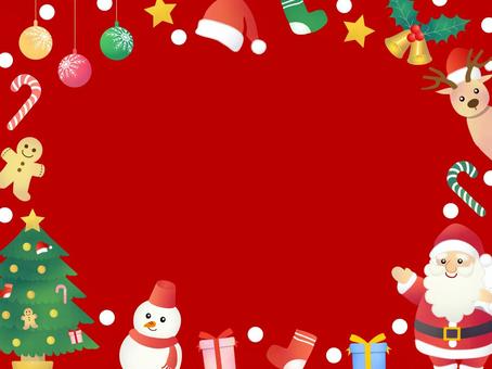 クリスマスの背景、フレーム44 クリスマス,サンタクロース,トナカイ,クリスマスツリー,雪だるま,オーナメント,かわいい,フレーム,背景,水彩のイラスト素材