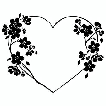 桜 ハート 桜 ハート 桜,ハート,花,彫刻,シルエット,モノクロ,love,イラストのイラスト素材