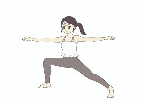 戦士のポーズをする人 ヨガ,戦士のポーズ,運動,女性,ヨガウェア,ダイエット,健康管理,かわいい,20代,ストレッチのイラスト素材
