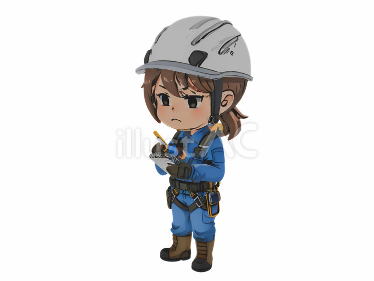 建設土木工事現場安全確認のハーネス作業員 ハーネス,女性,安全教育のイラスト素材