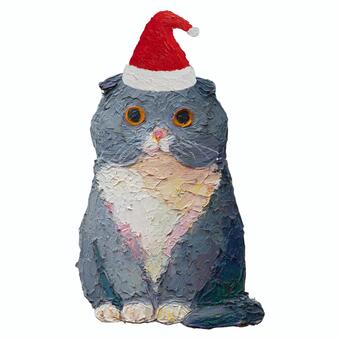 サンタ帽スコティッシュフォールド クリスマス,サンタ帽,ねこ,スコティッシュフォールド,ペット,動物,手描き,絵の具風,厚塗り,かわいいのイラスト素材