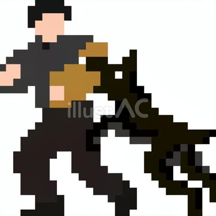 ドット絵の黒の訓練士と警察犬です。 ドット絵,訓練士,警察犬のイラスト素材
