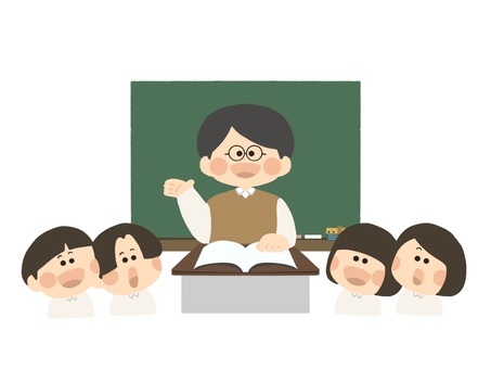 授業をする先生と子供 授業,授業中,先生,学校,子供,こども,小学生,学生,小児,説明のイラスト素材
