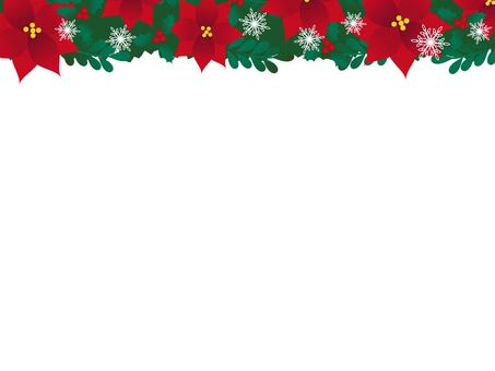 ポインセチアのフレーム・上のみ_横 クリスマス,ポインセチア,花,植物,冬,雪,雪の結晶,赤,緑,葉っぱのイラスト素材