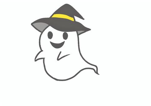 とんがり帽子をかぶったお化け ハロウィン お化け,帽子,ハロウィン,黒い,ゆるい,かわいいのイラスト素材