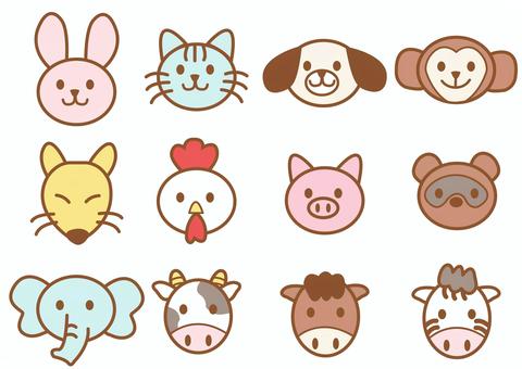 シンプルかわいい動物顔アイコンセット１ 動物,かわいい,アイコン,シンプル,主線,優しい,教材,保育園,幼稚園,動物園のイラスト素材