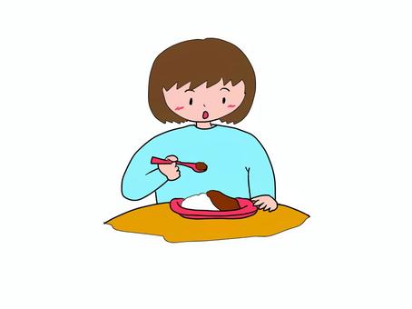 カレーを食べる人 食事,女の子,昼食,夕食,食事中,給食,カレーライスのイラスト素材
