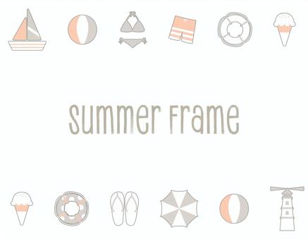 夏素材アイコンのかわいいフレーム　4 海,夏,夏休み,フレーム,ヨット,背景,船,罫,ビーチボール,飾り枠のイラスト素材