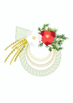 しめ縄リース しめ縄リース 正月,しめ縄リース,水引,しめ縄,椿,稲穂,松,リング,リース,和風のイラスト素材