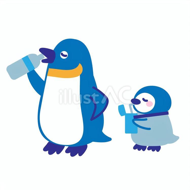 水分補給をするペンギン親子 ペンギン,親子,熱中症のイラスト素材