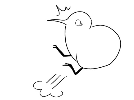 びっくりするキウイバード線画 びっくりするキウイバード線画 キウイ,鳥,手描き,びっくり,線画,塗り絵,黒,ジャンプ,コミカル,シンプルのイラスト素材