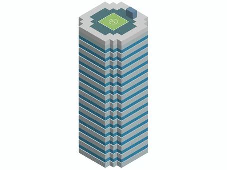 屋上にヘリポート付きのビル ビル,建物,高層ビル,オフィス,企業,会社,建築物,外観,ヘリポート,立体のイラスト素材