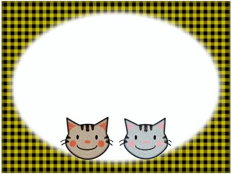 キジトラとサバトラ　ギンガムチェック黄色 キジトラ,サバトラ,猫,フレーム,ポストカード,メッセージカード,柄,パターン,模様,背景のイラスト素材