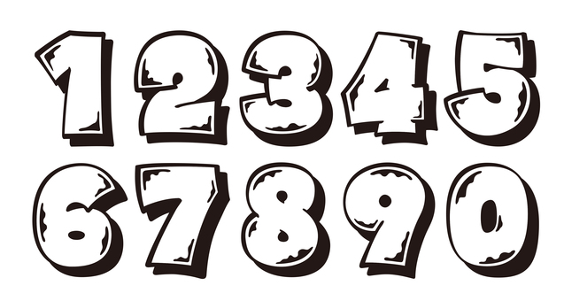 オリジナル数字セットJ　テカリ 数字,フォント,オリジナル,文字,太文字,極太,ボールド,フチ文字,袋文字,太ラインのイラスト素材