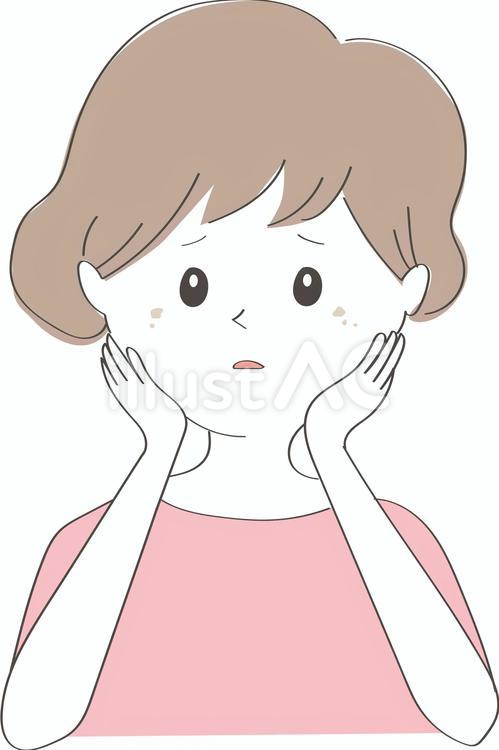 顔に両手をあててシミを気にする女性 女性,シミ,肝斑のイラスト素材