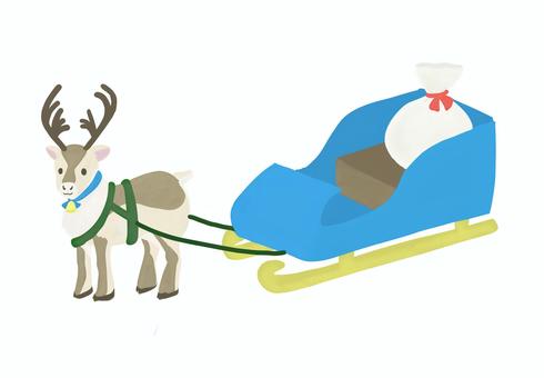 そりを引くトナカイ（青） トナカイ,クリスマス,そり,手描き,プレゼント,冬,クリスマスカード,ポストカード,素材,かわいいのイラスト素材