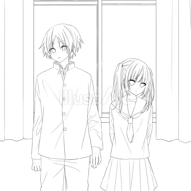 線画/男の子・女の子 線画,塗り絵,男の子のイラスト素材