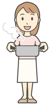  ロングヘア女性-444-全身 鍋,女性,女の子,人物,かわいい,料理,煮る,家事,湯気,煮物のイラスト素材