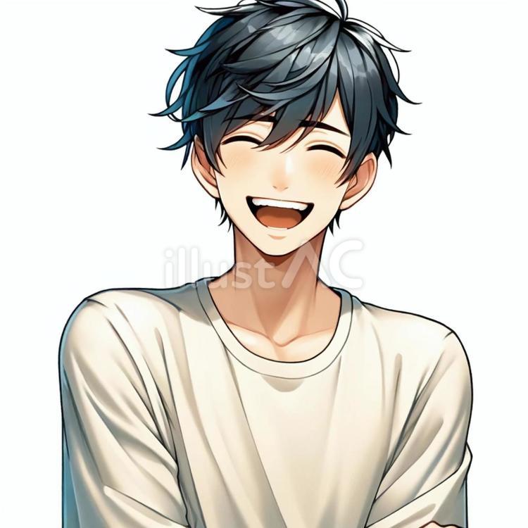 笑顔の青年 爆笑,笑顔,表情のイラスト素材