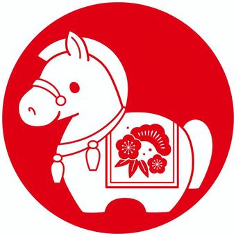 午年の判子風イラスト素材4 午年,馬,和柄,正月,土鈴,シルエット,判子,朱,赤,年賀のイラスト素材