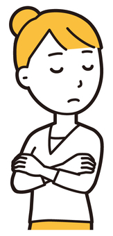  お団子主婦(黄)-426-バスト 無視,女性,主婦,ママ,長袖,シャツ,半端袖,お団子,アップヘア,母のイラスト素材