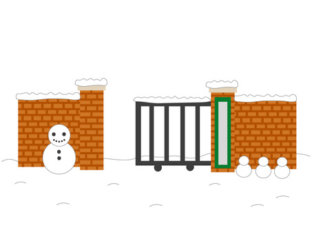 冬の校門と雪だるま 学校,門,通学,登校,下校,学校生活,教育,背景,風景,イラストのイラスト素材