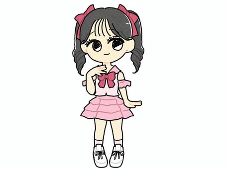 ツインテールの女の子 アイドル,女の子,二次元,推し活,ポーズ,かわいい,内股,ミニスカート,リボン,声優のイラスト素材
