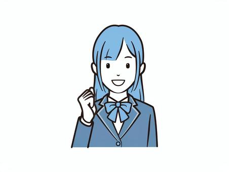 ガッツポーズで笑顔のブレザー女子 学生,女子高生,高校生,ブレザー,女性,女の子,ガッツポーズ,励まし,やる気,元気のイラスト素材