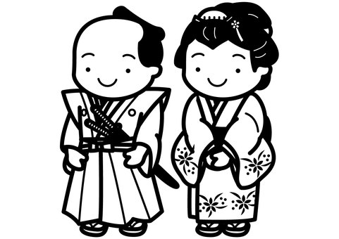 江戸人3-1c 江戸時代,江戸,時代劇,服装,武士,武家,侍,内儀,裃,袴のイラスト素材