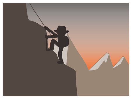 登山 登山,シルエット,崖,朝日,イメージ,お知らせ用,宣伝用,pop調,手描き,素材のイラスト素材