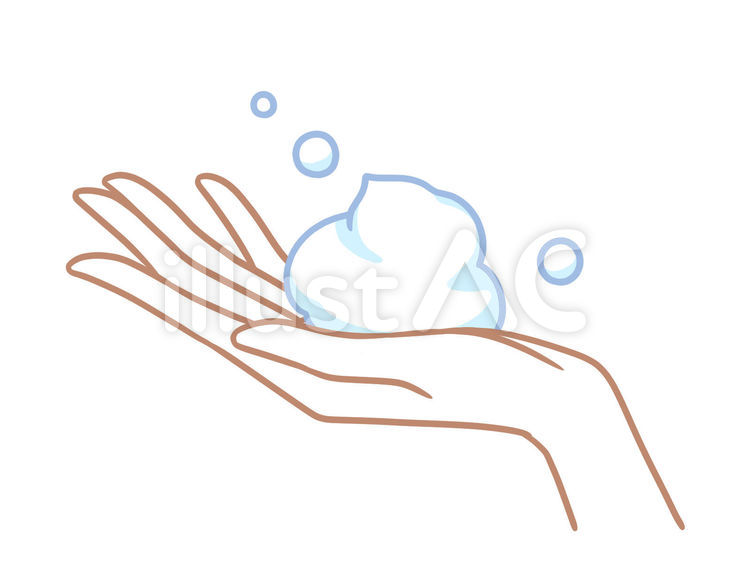 泡を乗せた手 洗顔,手洗い,洗うのイラスト素材