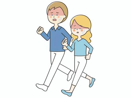 体調不良の歩く外国人の男女 マラソン,ジョギング,男性,女性,男女,夫婦,カップル,外国人,留学生,歩くのイラスト素材