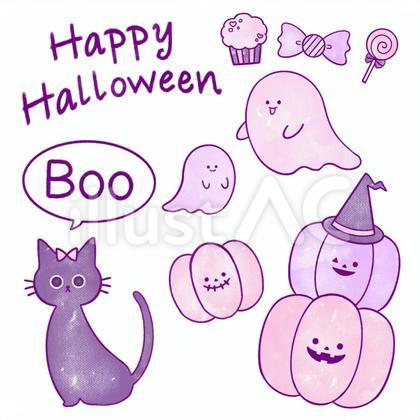 ハロウィンの水彩風ピンクイラスト