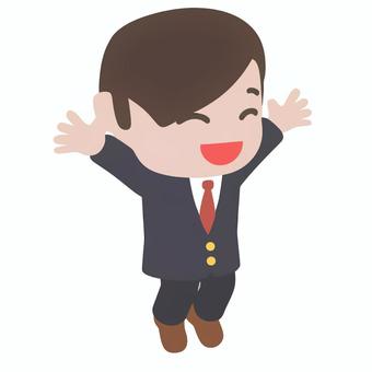 飛び上がって喜ぶビジネスマン ビジネスマン,喜び,成功,達成,感情,表情,動作,ジャンプ,達成感,職場のイラスト素材