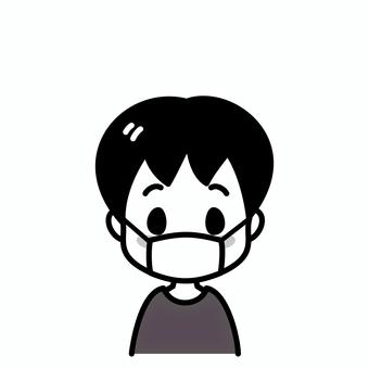 男の子　マスク　白黒 子供,マスク,白黒,病気,予防,顔,幼児,園児,小学生,風邪のイラスト素材