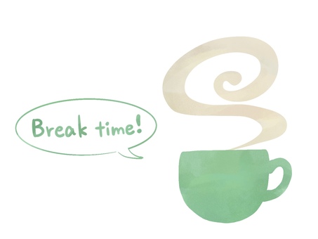 水彩風のグリーンのカップと湯気のイラスト コーヒー,カップ,湯気,休憩,ブレイクタイム,リラックス,コーヒーブレイク,ティータイム,ホットドリンク,飲み物のイラスト素材