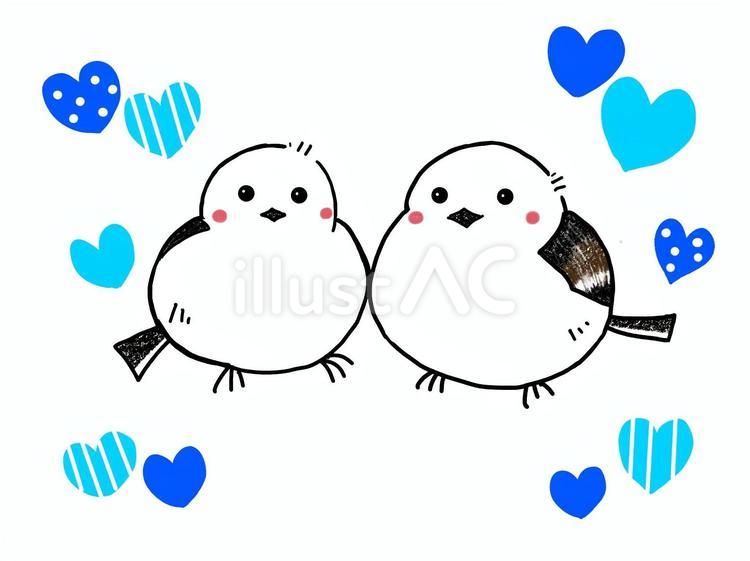 シマエナガと青ハート シマエナガ,カワイイ,ハートのイラスト素材