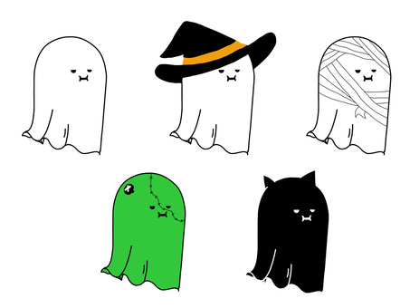 ハロウィンおばけ ハロウィン,おばけ,フランケン,くろねこ,ミイラ,魔女,セットのイラスト素材