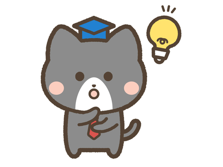 ひらめくねこ先生（黒ネコ） ひらめく,猫,ねこ,ひらめき,アイディア,発見,気づく,ネコ,動物,ペットのイラスト素材