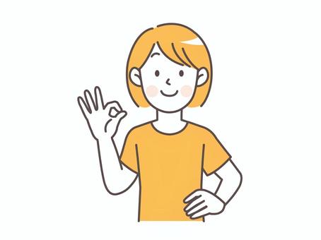 腰に手を当ててOKサインを出す女性 腰に手を当ててOKサインを出す女性 人物,女性,若い,ママ,主婦,シンプル,妻,母親,かわいい,イラストのイラスト素材