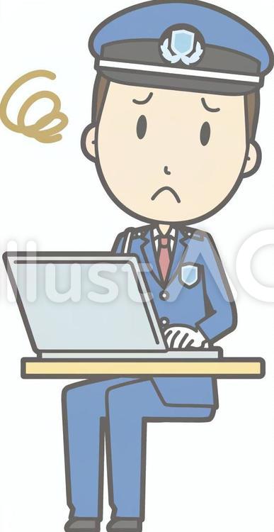 警備員-PC困る-全身 警備員男性,シンプル,かわいいのイラスト素材