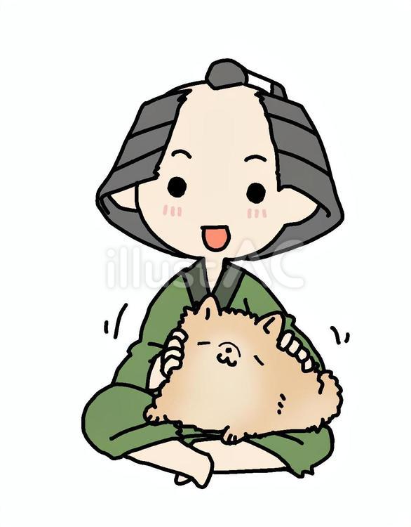 犬を撫でる町民 町民,犬,笑顔のイラスト素材