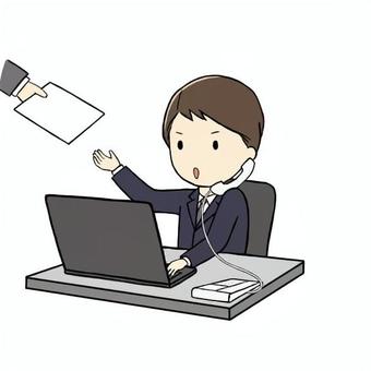 テキパキと仕事をさばく会社員男性 有能,テキパキ,仕事,ビジネス,男性,忙しい,充実,事務,デスクワーク,電話のイラスト素材