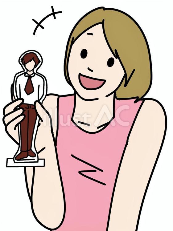 推しのアクリルスタンドを自慢する女性 女性,推し活,アクリルスタンドのイラスト素材