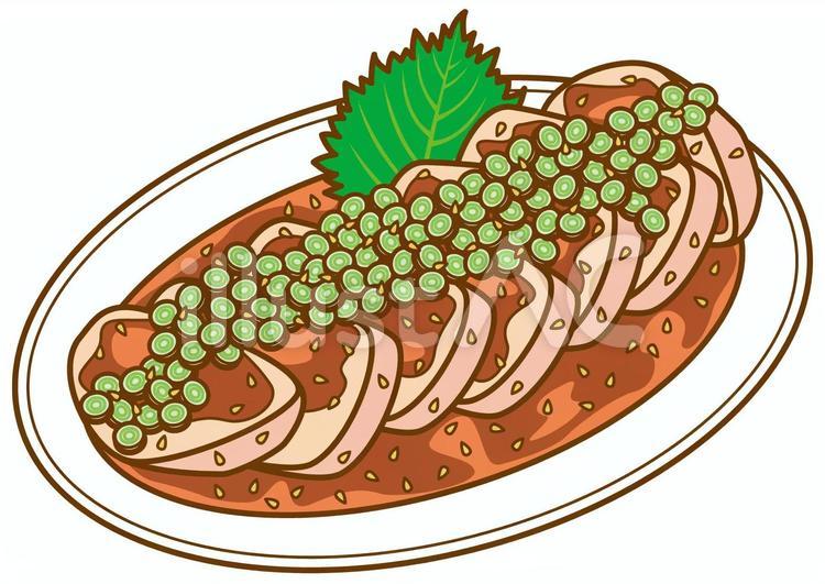 よだれ鶏-4c よだれ鶏,ネギ,ごまのイラスト素材