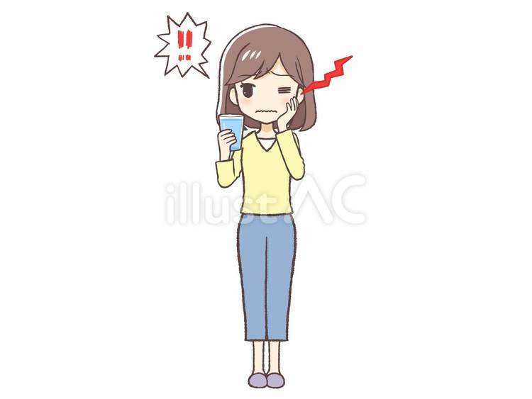 冷たいものが歯にしみる私服女性 歯,冷たい,沁みるのイラスト素材